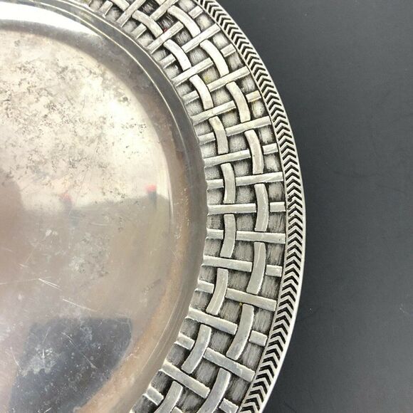 Wilton Armetale Basket Weave Small Round Pewter Tray Platter - Picture 3 of 6